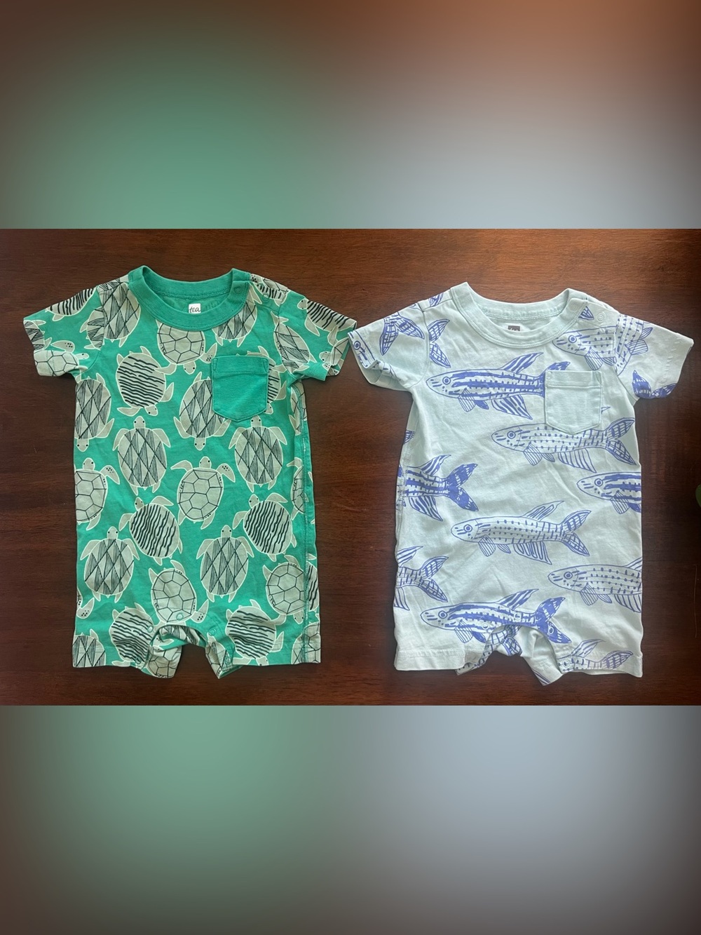 Tea Collection 12-18M Baby Boy Romper 100%  Cotton With Snap Closure Set of Two